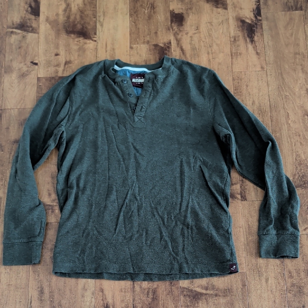 Men's Dark Green Long Sleeve Henley Shirt